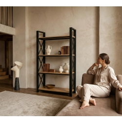 REGAŁ NA KSIĄŻKI METALOWY DREWNO LITE DĄB JESION OLCHA RNK-3